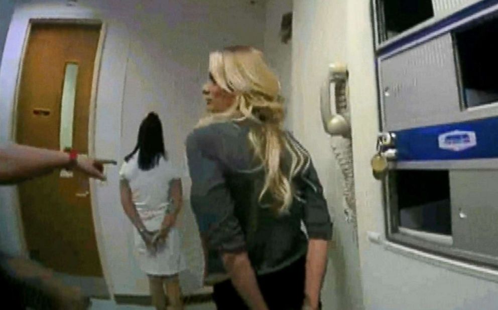 PHOTO: Body cam footage released by the Columbus Police Department shows Stormy Daniels during her arrest after a performance at Sirens Gentlemen's Club in Columbus, Ohio, July 12, 2018.
