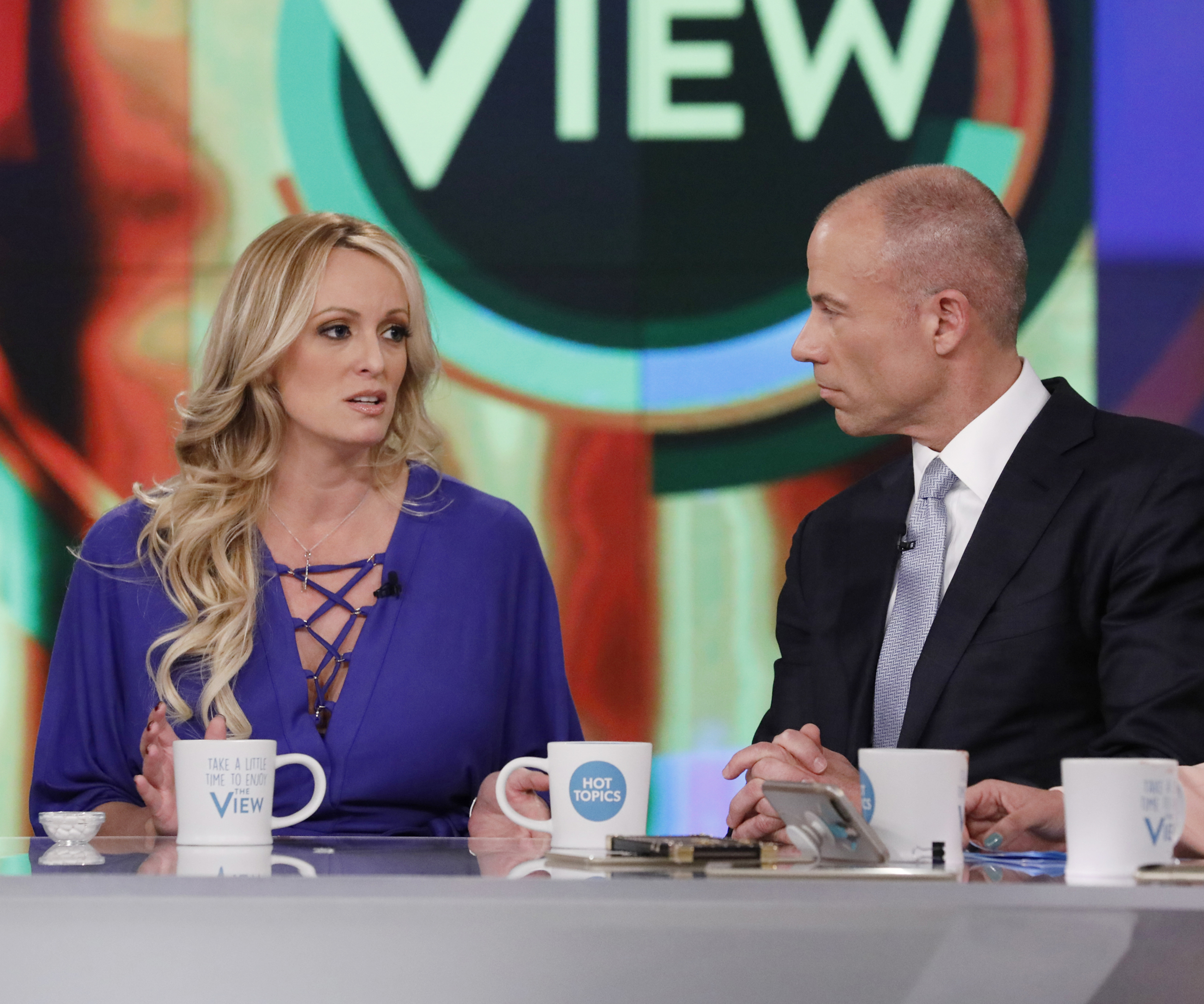 PHOTO: Stormy Daniels and her Attorney Michael Avenatti appear on "The View," April 17, 2018.