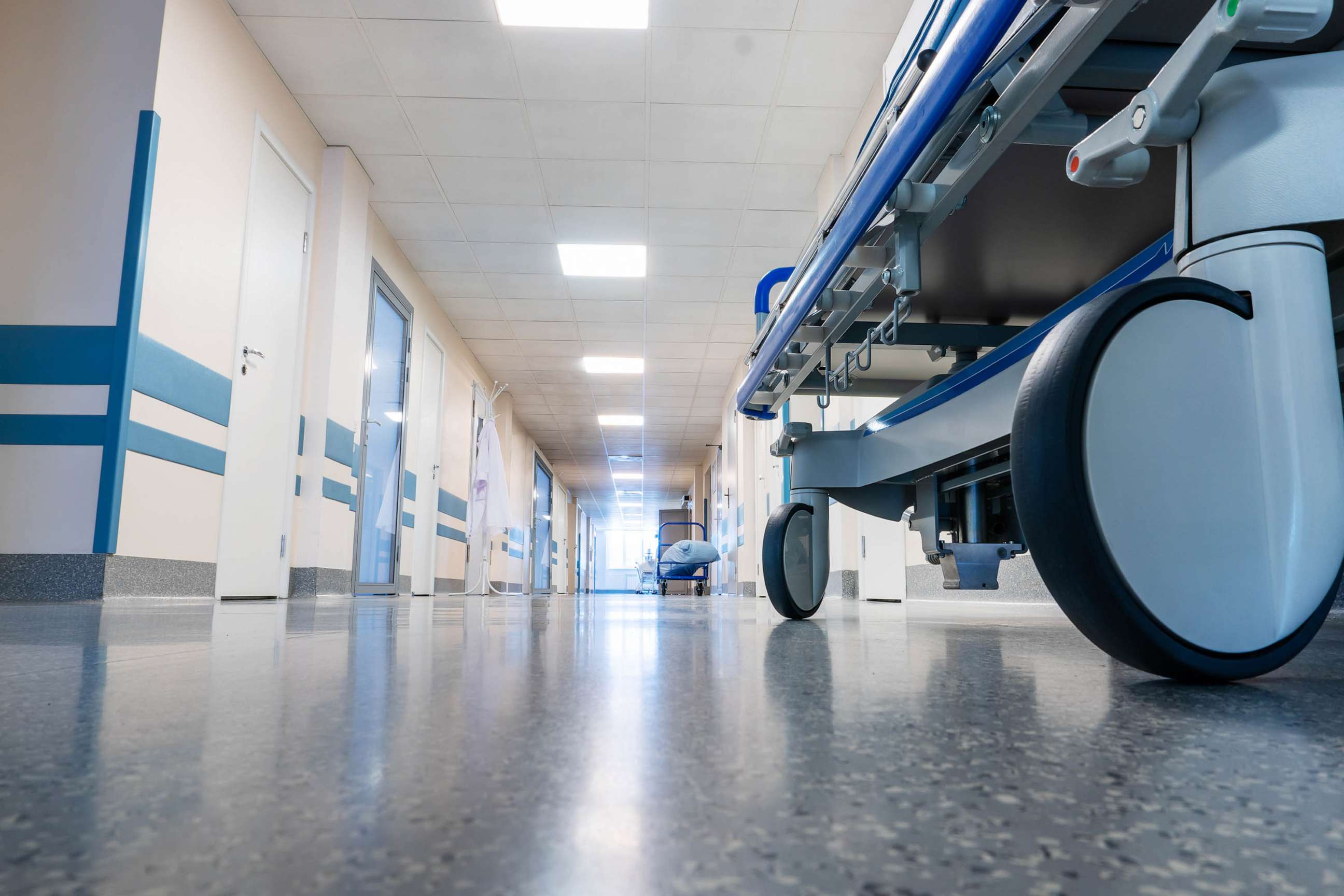 PHOTO: A medical bed on wheels is seen in the hospital corridor seen in this stock image.