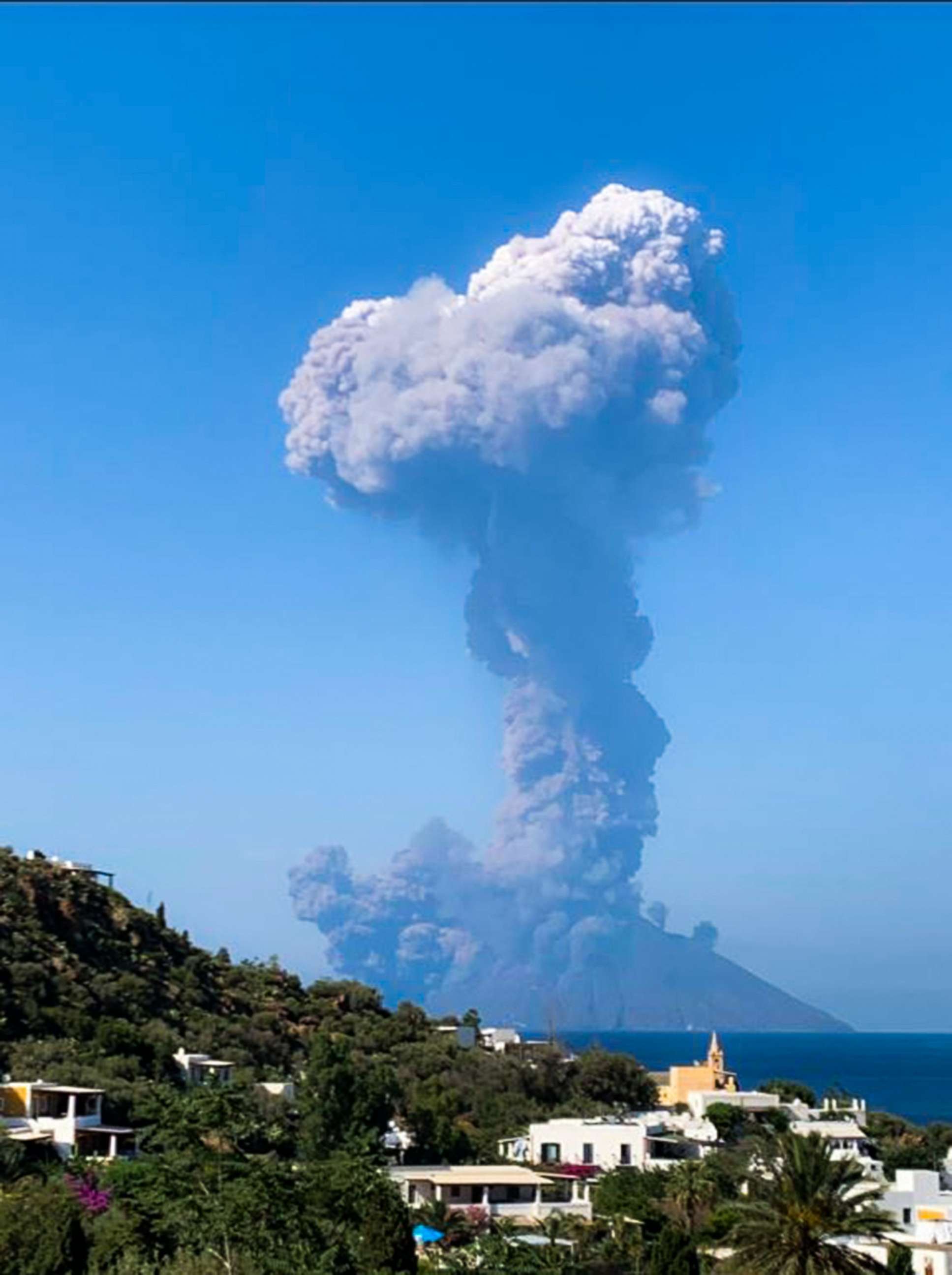 PHOTO: The Stromboli volcano erupts, July 3, 2019, as seen from the nearby island of Panarea, Italy.