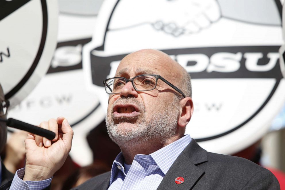 PHOTO: Stuart Appelbaum, president of the Retail Workers Department Store Union speaks at a rally in New York, March 9, 2016.