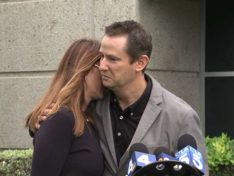 PHOTO: Blaze Bernsteins hug at a press conference, Jan. 10, 2018, after his body was found.
