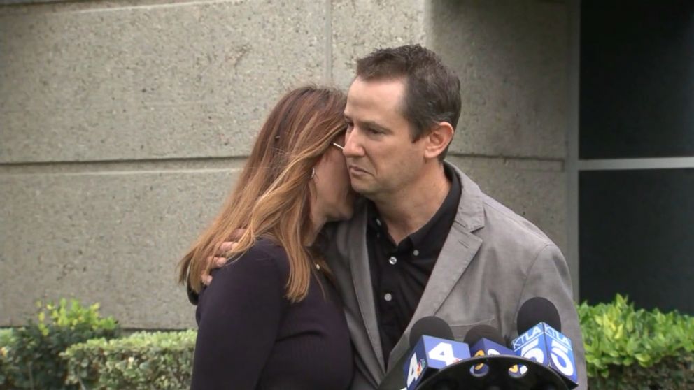 PHOTO: Blaze Bernstein's parents hug at a press conference, Jan. 10, 2018, after his body was found. 