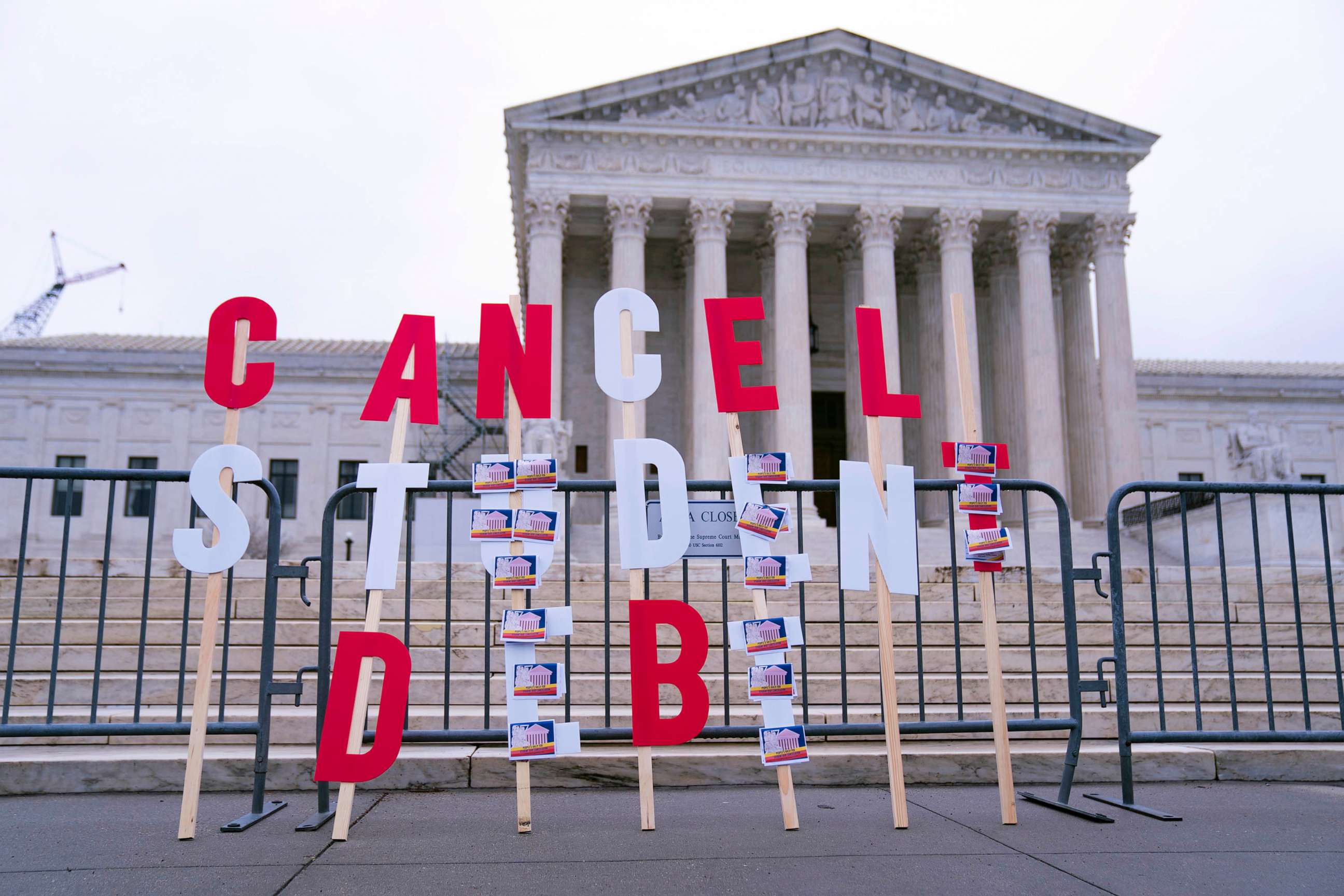 PHOTO: FILE - A sign reading Cancel Student Debt is staged outside of the Supreme Court in Washington, D.C., Feb. 28, 2023.