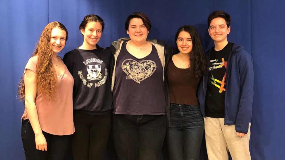 PHOTO: High school students Michaela Hoenig, Kate Lebrun, Mai Canning, Gabrielle Zwi and Emilio Calvo, left to right, are helping March for Our Lives participants with housing.