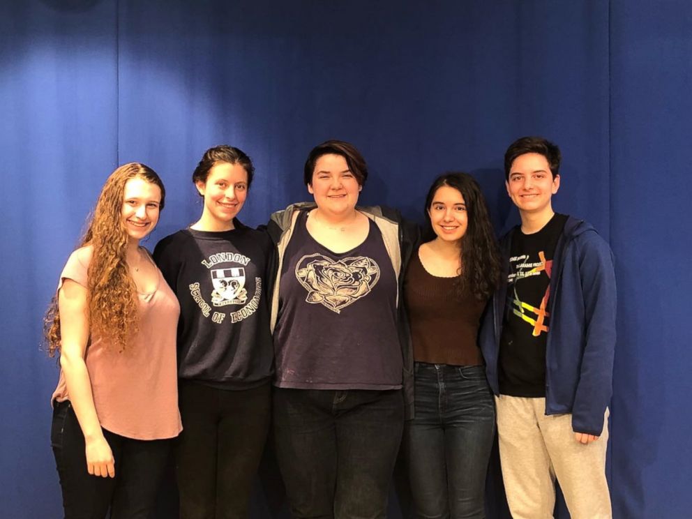 PHOTO: High school students Michaela Hoenig, Kate Lebrun, Mai Canning, Gabrielle Zwi and Emilio Calvo, left to right, are helping March for Our Lives participants with housing.