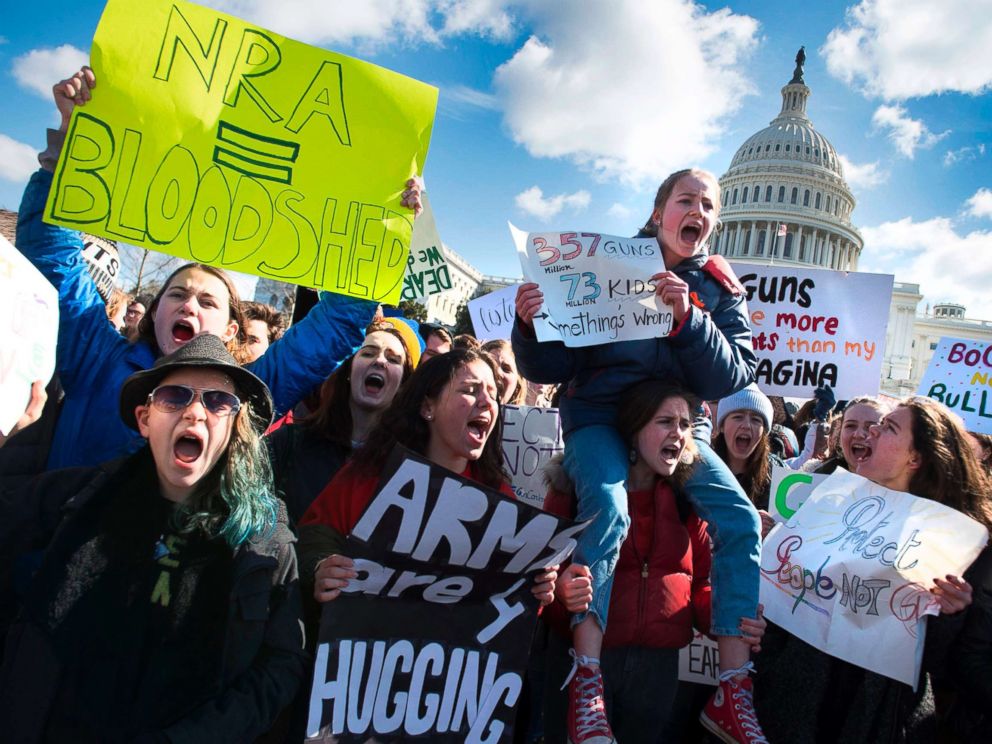 PHOTO: Students across the U.S. walked out of classes on March 14, 2018, in a nationwide call for action against gun violence following the shooting deaths last month at a Fla. high school.