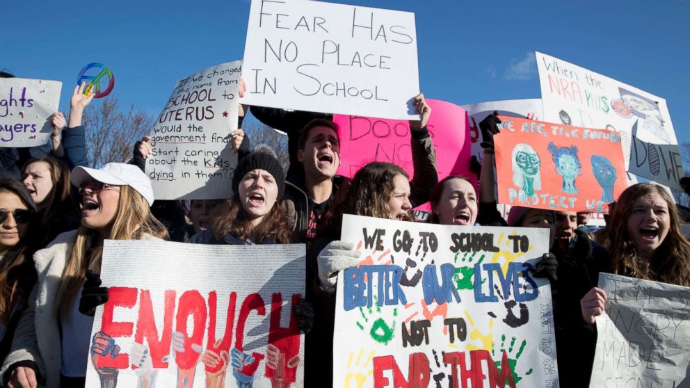 PHOTO: Young people participate in the National School Walkout over gun violence at a rally on Pennsylvania Avenue outside the White House in Washington, D.C., March 14, 2018.