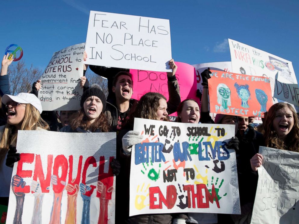 PHOTO: Young people participate in the National School Walkout over gun violence at a rally on Pennsylvania Avenue outside the White House in Washington, D.C., March 14, 2018.