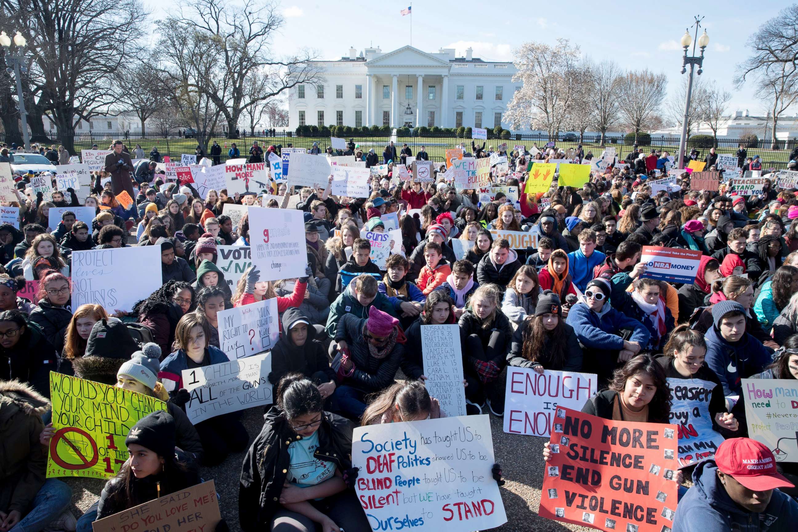 PHOTO: Young people participate in the National School Walkout over gun violence at a rally on Pennsylvania Avenue outside the White House in Washington, D.C., March 14, 2018.