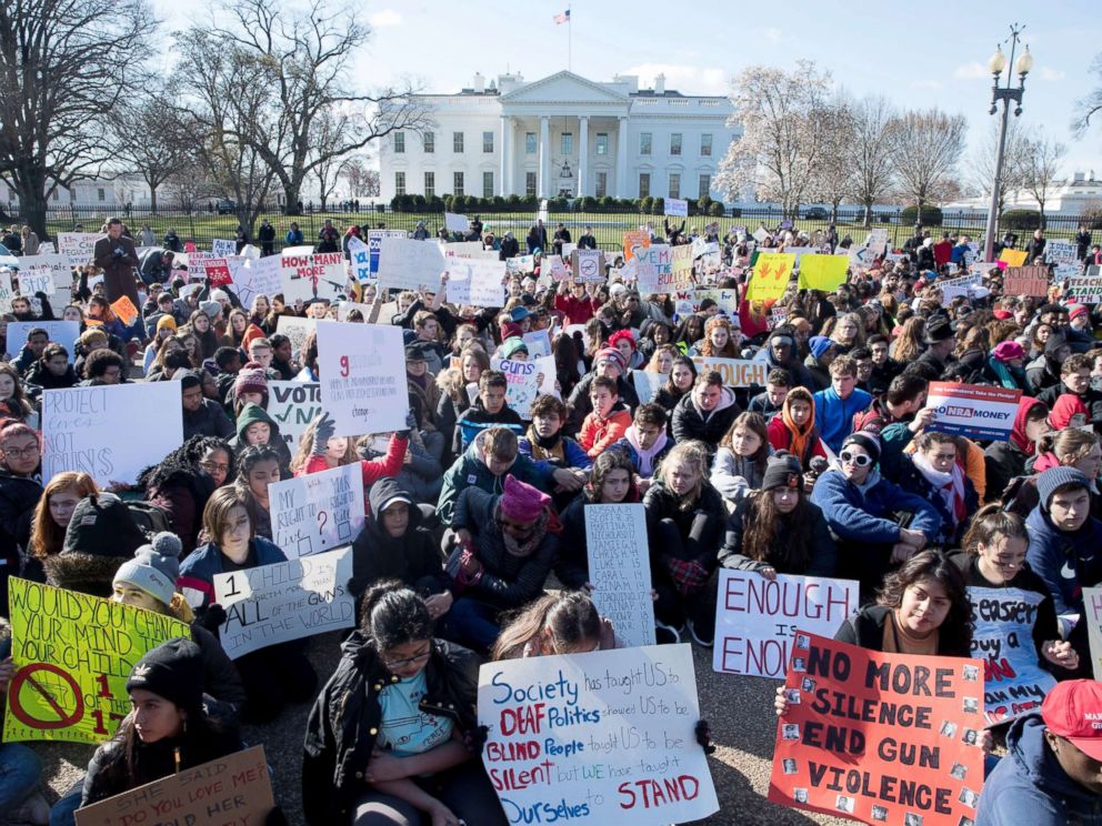 PHOTO: Young people participate in the National School Walkout over gun violence at a rally on Pennsylvania Avenue outside the White House in Washington, D.C., March 14, 2018.