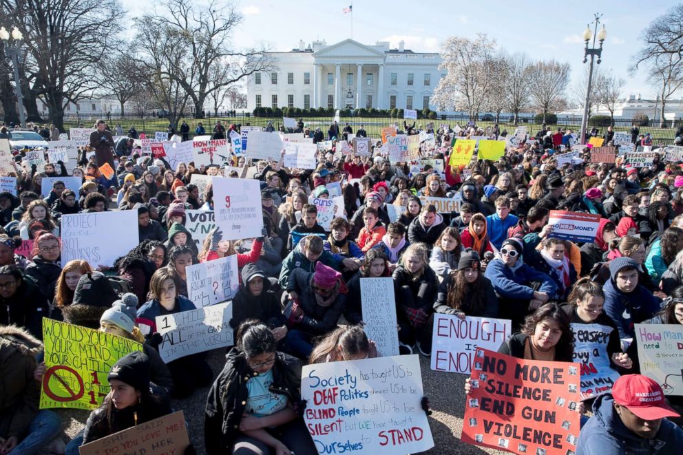 PHOTO: Young people participate in the National School Walkout over gun violence at a rally on Pennsylvania Avenue outside the White House in Washington, D.C., March 14, 2018.