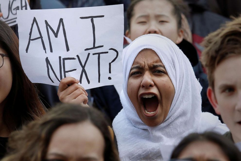 PHOTO: Students participate in a march in support of the National School Walkout in Queens, New York,  March 14, 2018.