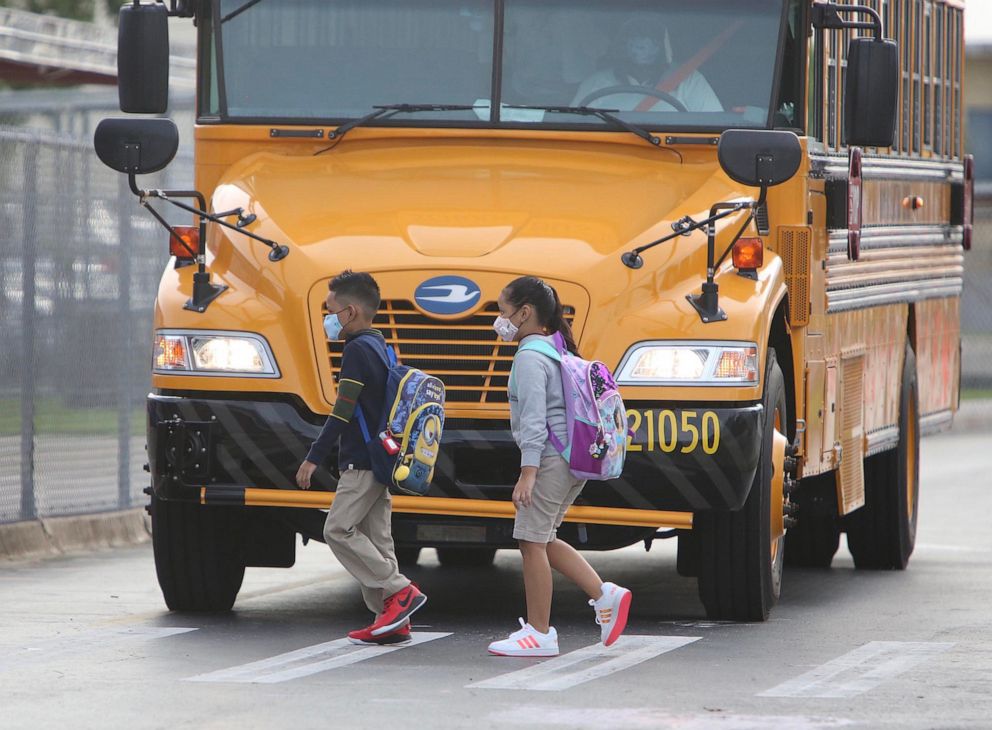 PHOTO: In this Oct. 5, 2020, file photo, students return to school at Carrie  P. Meek/Westview  K-8 Elementary School in Miami.