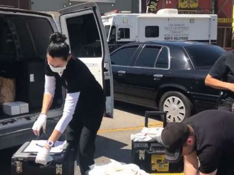 LAPD investigators were on scene at Top Notch Recordings in Studio City, Calif., after two people were killed in a fire on April 14, 2018.