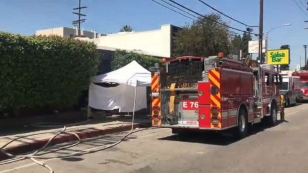 The Los Angeles Fire Department outside Top Notch Recordings in Studio City, Calif., where a fire killed two people on Saturday, April 14, 2018.