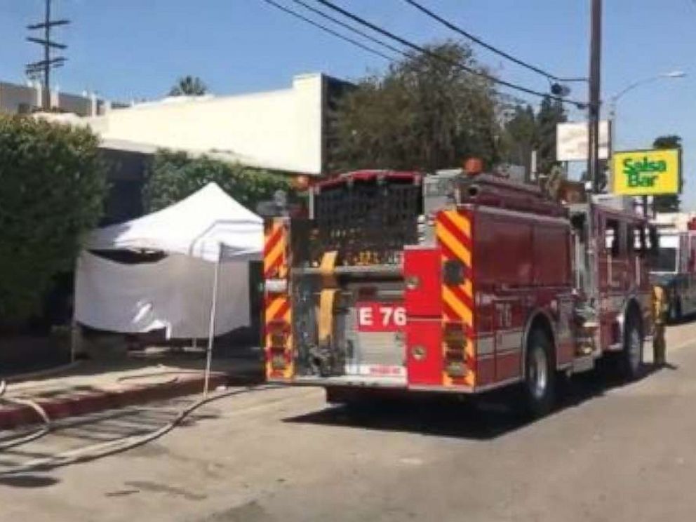 The Los Angeles Fire Department outside Top Notch Recordings in Studio City, Calif., where a fire killed two people on Saturday, April 14, 2018.