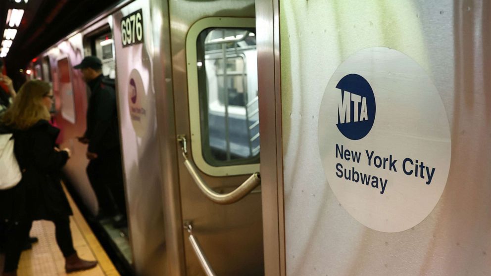 PHOTO: The New York Subway logo is seen on a subway car in New York on October 25, 2022.