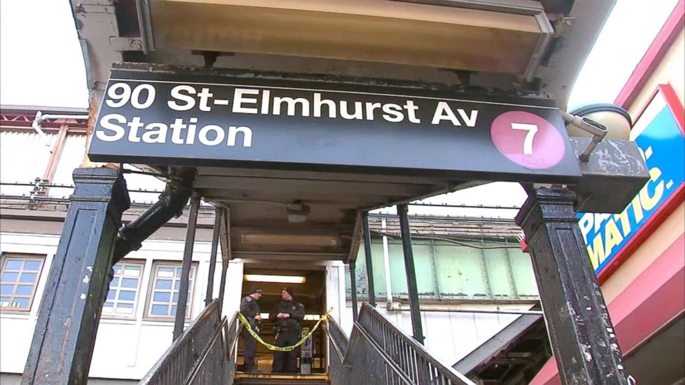 PHOTO: The entrance of the No. 7 train at 90th Street and Elmhurst Avenue in Queens, New York, is pictured after a man was fatally shot on the subway platform on Feb. 3.