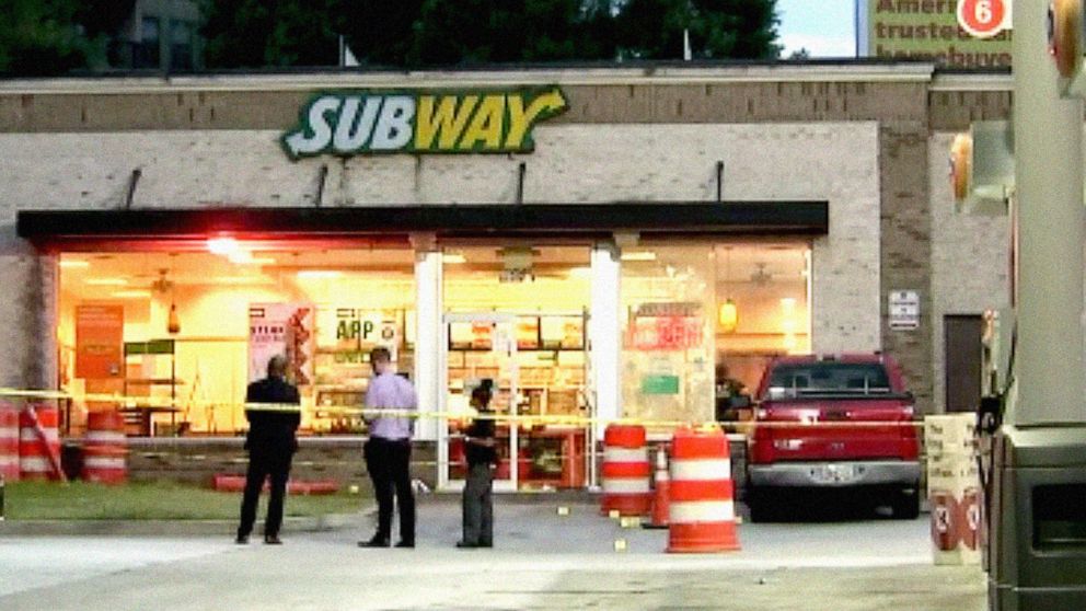 PHOTO: Atlanta police are investigating a shooting that has left one woman dead and another in surgery after an incident at a Subway sandwich shop after a dispute about the amount of mayonnaise on a customer's sandwich, in Atlanta, June 26, 2022.