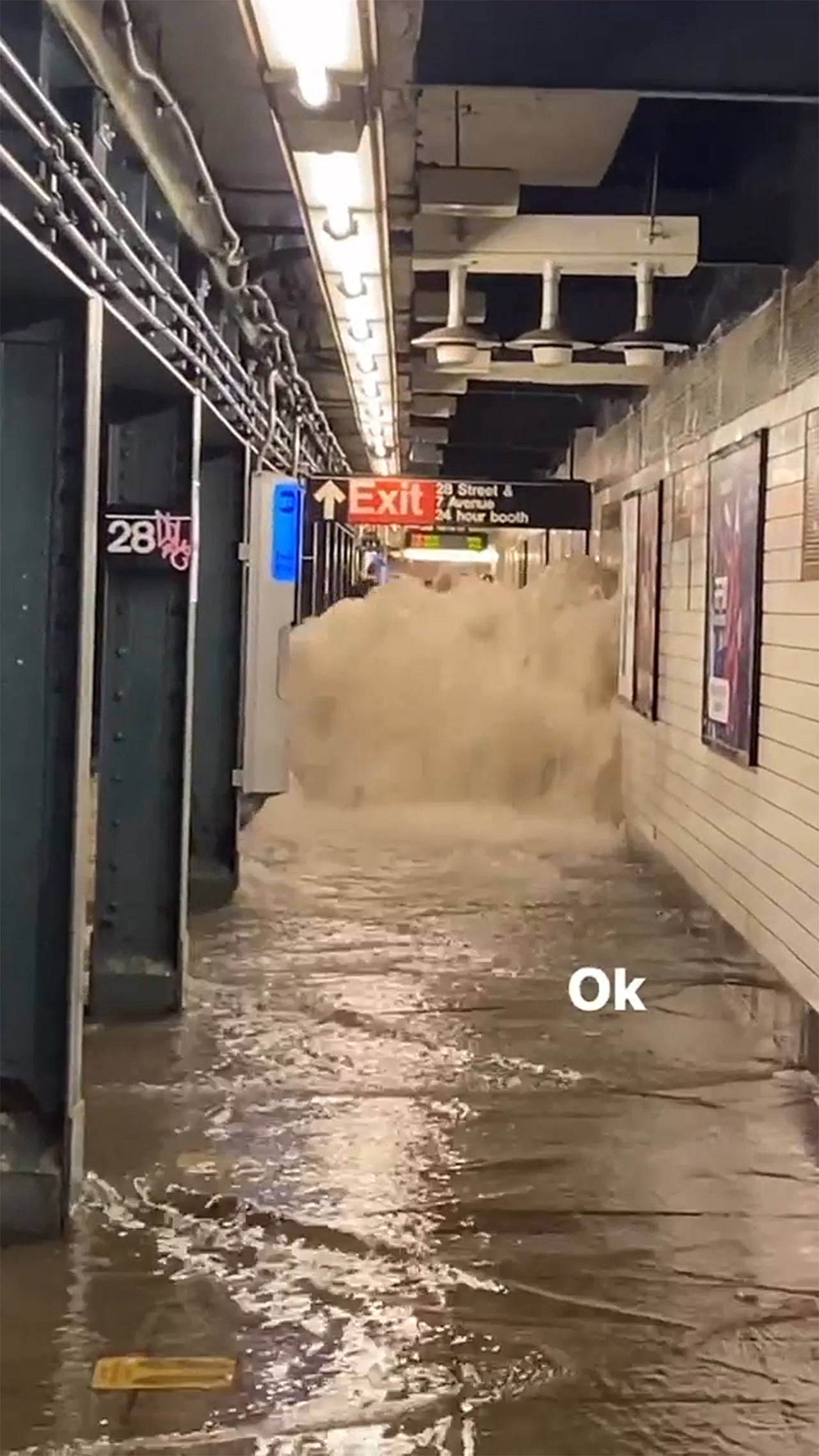 PHOTO: Water pours into the 28th street subway station of the 1 train in New York City, in an image from video posted to social media, as the remnants of Hurricane Ida brought record rainfall to the northeast, Sept. 1, 2021.