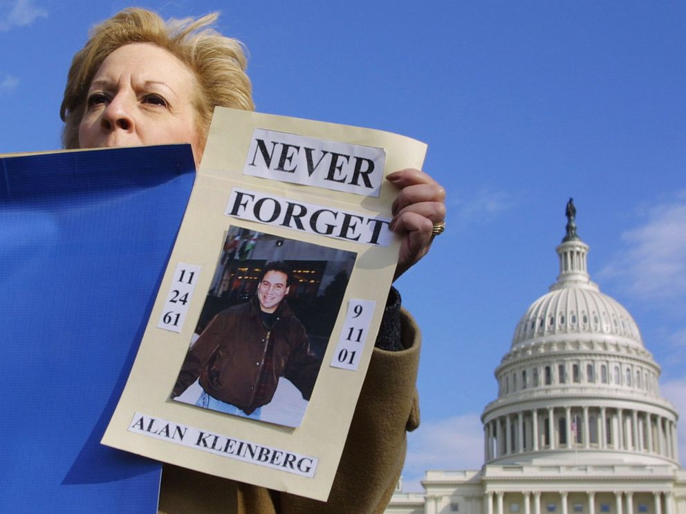 PHOTO: Vicky Shoemaker holds a picture of her late son, Alan Kleinberg, standing in front of the Capitol in Washington, Nov. 1, 2002. She attends a rally in support of a lawsuit filed by the families of the victims of the 9/11 attacks against the Saudis.