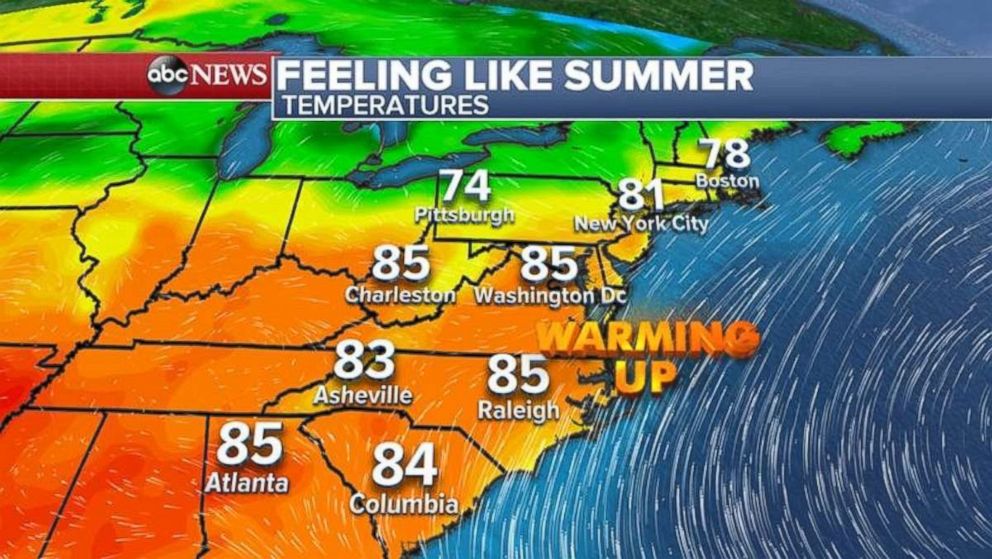 Temperatures will be much warmer this week than they were last week on the East Coast.