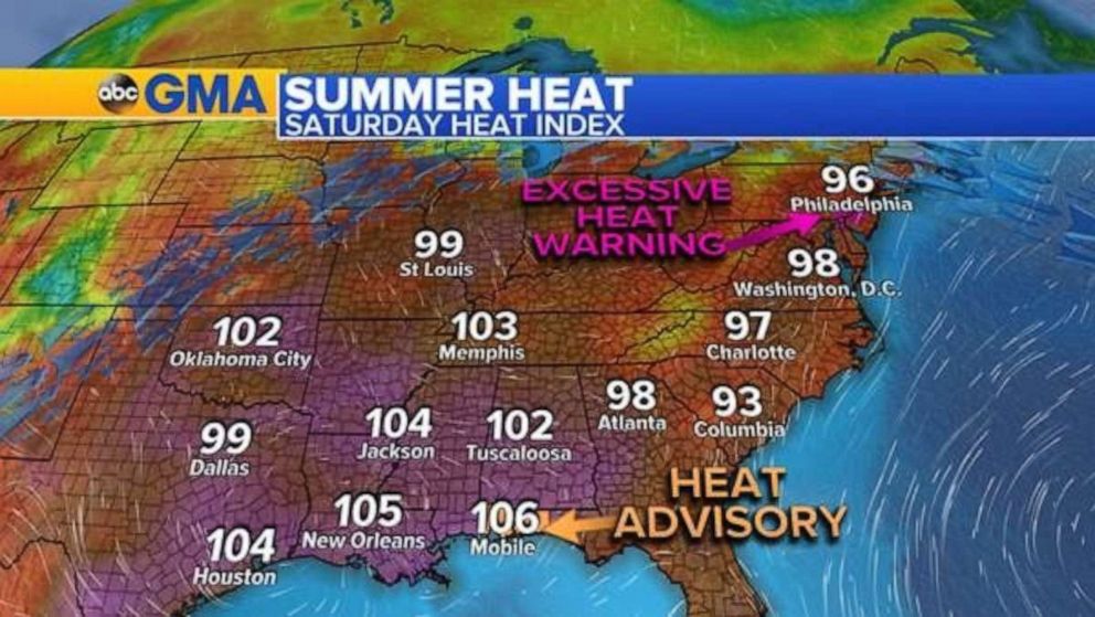 PHOTO: In addition to the rain, the heat index will make temperatures unbearable across the South and Southeast.