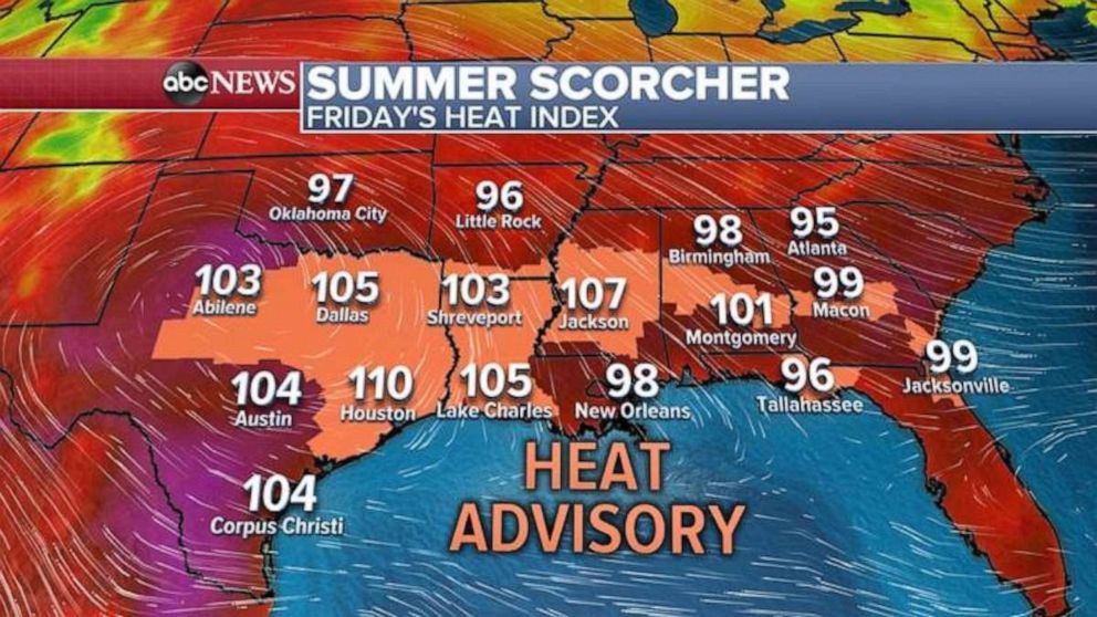 PHOTO: Dangerous heat is in place across the South on Friday.