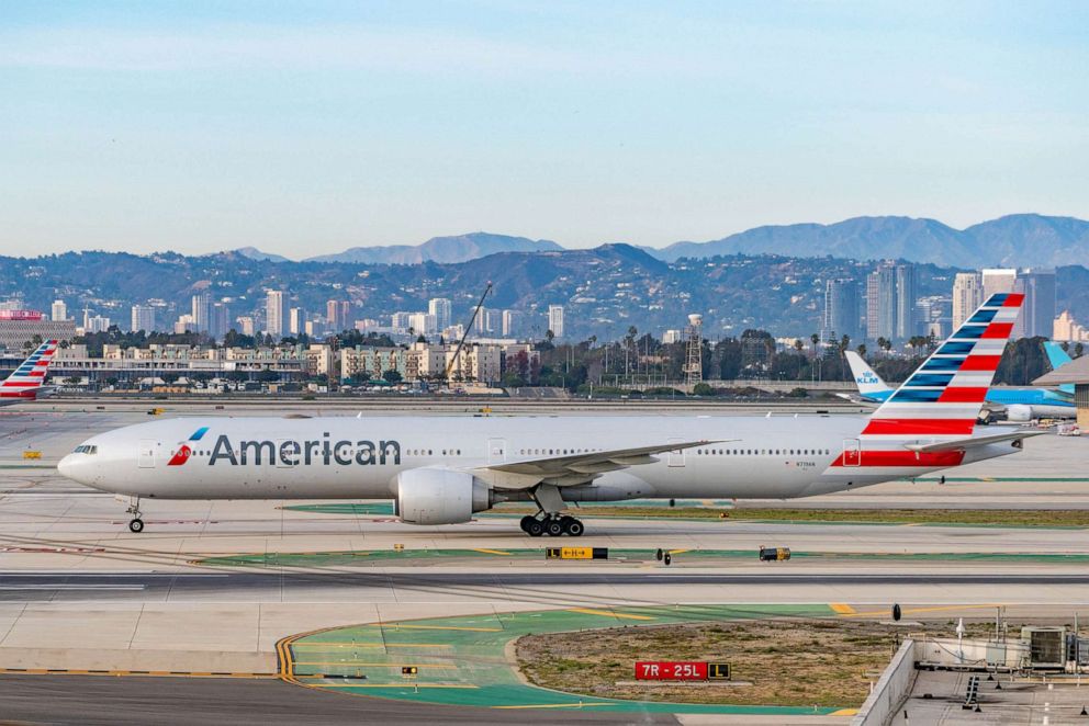 PHOTO: An American Airlines flight arrives at Los Angeles international Airport on January 13, 2021.