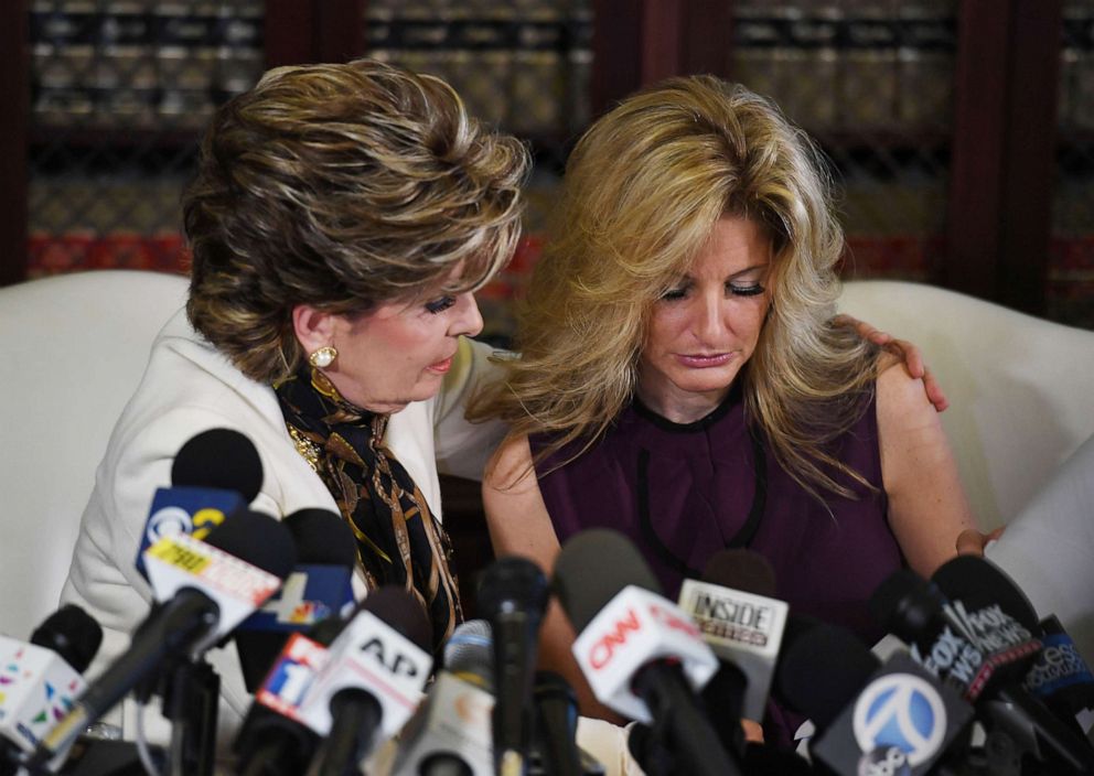 PHOTO: Summer Zervos, right, who was a contestant on the TV show "The Apprentice," is comforted by attorney Gloria Allred after she made allegations of sexual misconduct against Donald Trump during a press conference in Los Angeles, Oct. 14, 2016.