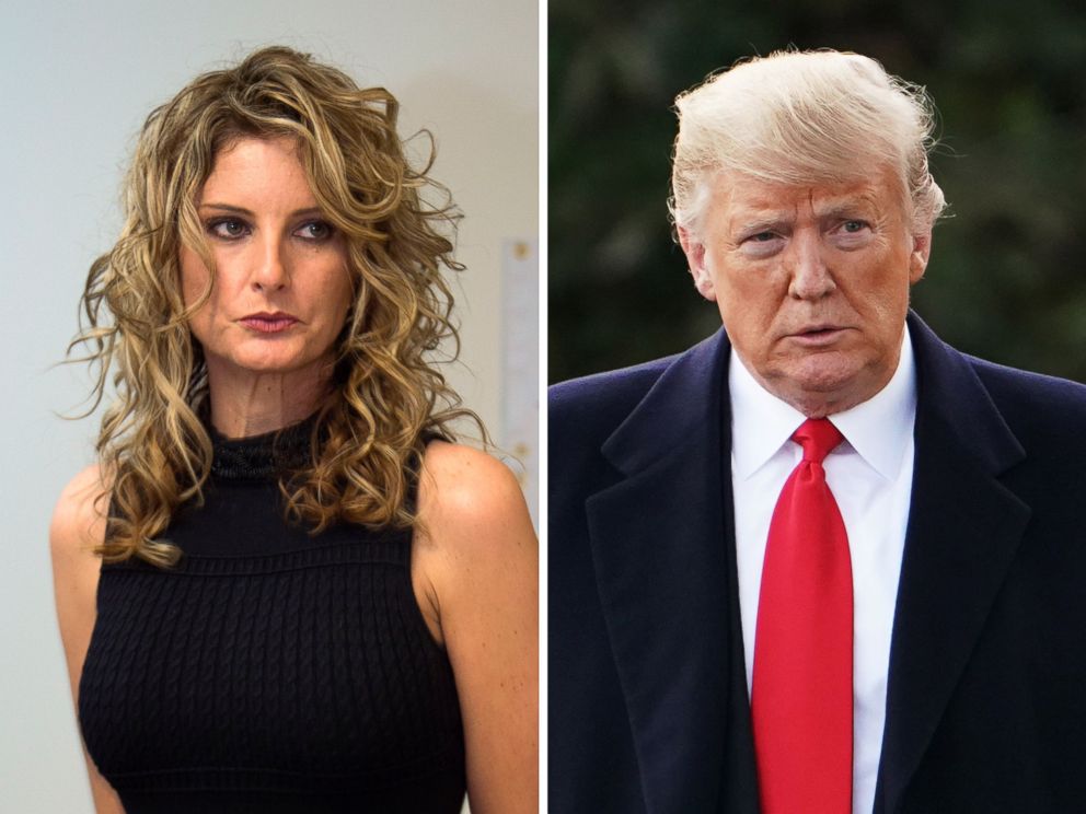 PHOTO: Summer Zervos is photographed at a press conference in Los Angeles on January 17, 2017 and President Donald Trump walks on the South Lawn of the White House in Washington on October 31, 2018.