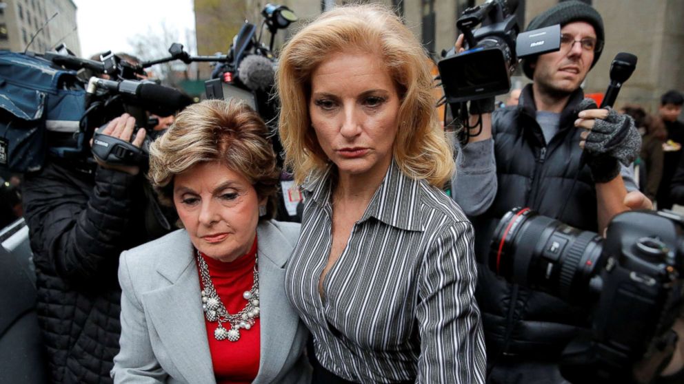 PHOTO: Summer Zervos, right, a former contestant on The Apprentice, leaves New York State Supreme Court with attorney Gloria Allred after a hearing on the defamation case against President Donald Trump in Manhattan, Dec. 5, 2017.