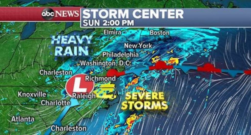 PHOTO: Severe storms are possible in the Southeast, while heavy rain will cause potential flooding in the Northeast on Sunday.