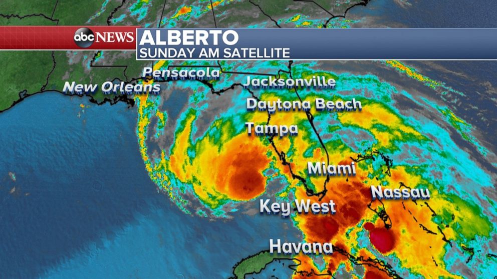 Alberto was located about 330 miles south of Apalachicola, Florida, early Sunday morning.