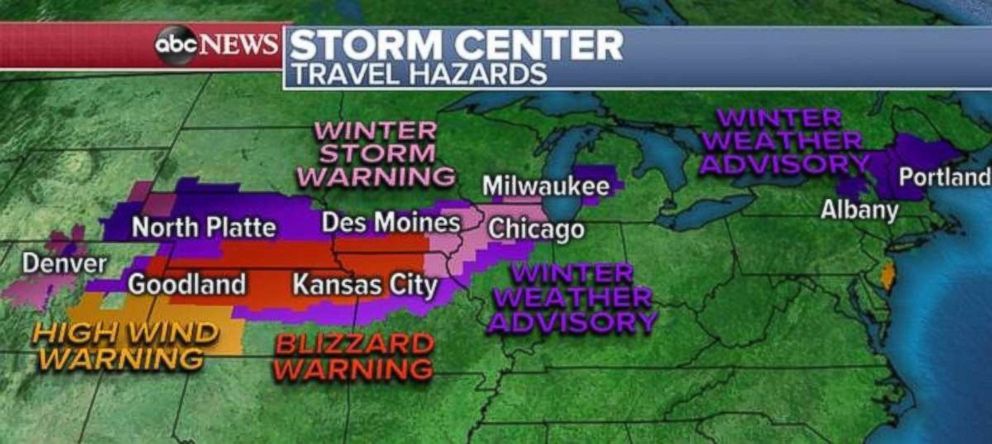 PHOTO: A winter storm warning is in place for the Chicago area, while blizzard conditions are possible near Kansas City, Missouri, on Sunday.