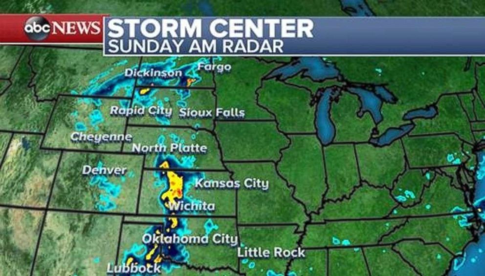 Storms are firing up in the Plains on Sunday morning and moving toward the Midwest and South.