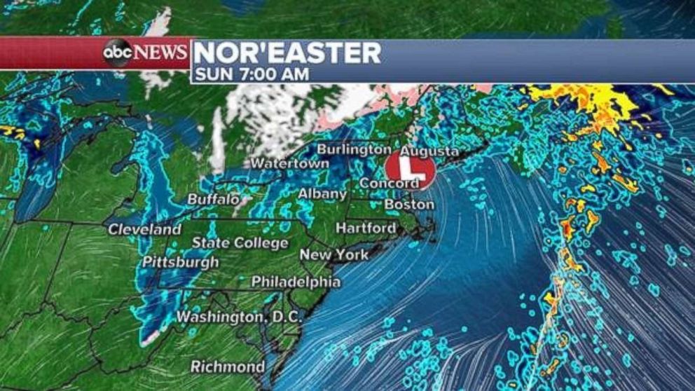 PHOTO: The storm will mostly be out of the Northeast by Sunday morning.