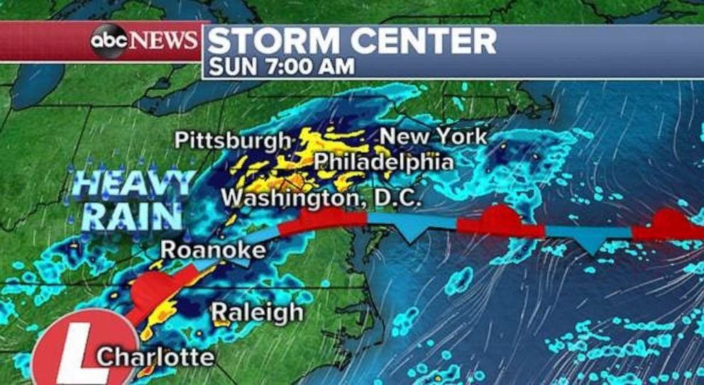 PHOTO: Heavy rain will move into the Northeast on Sunday morning.