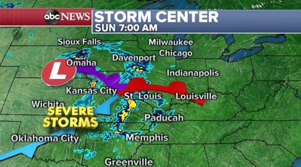 Line of storms brings severe weather threat from Texas to Missouri