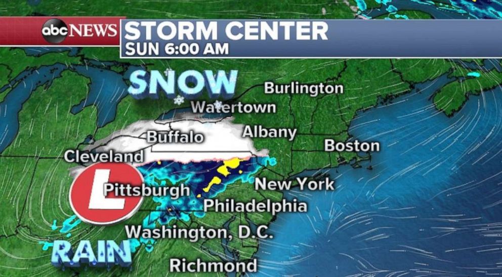 PHOTO: The snow will move west of New York on Sunday morning.