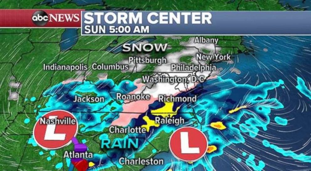 PHOTO: Snow and rain will fall overnight throughout the mid-Atlantic Saturday into Sunday.