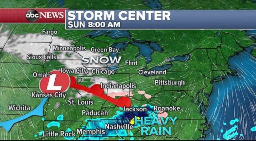 PHOTO: Snow will develop in the Midwest on Sunday morning, with rain farther south in Kentucky and Tennessee.