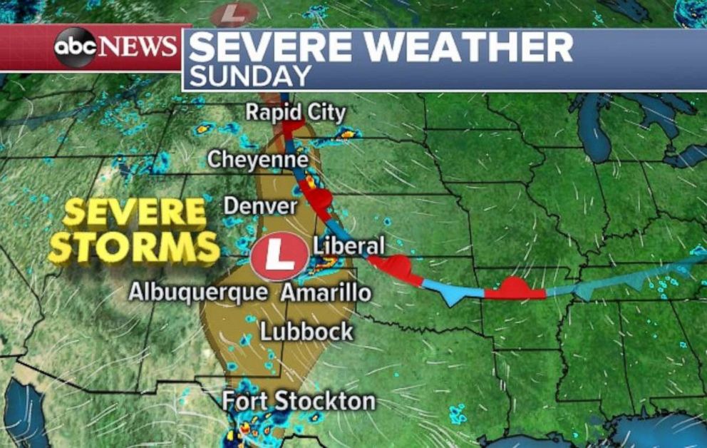 PHOTO: Severe storms will move out of the Rockies and into the central U.S. beginning on Sunday.