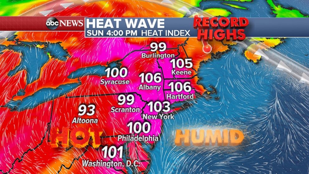 The hottest day of the heat wave will be on Sunday in the Northeast.