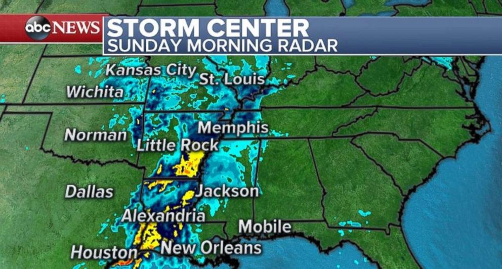 A line of storms is moving through the South during the day on Sunday.
