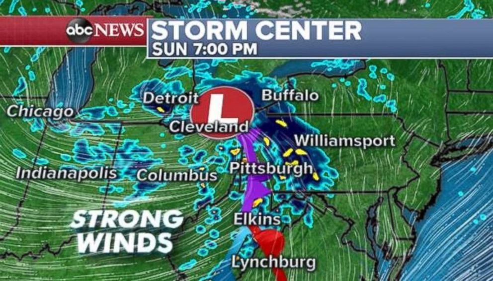 PHOTO: Rain and strong winds will move into Ohio, western Pennsylvania and western New York by Sunday night.