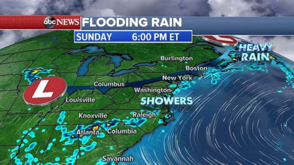 The heavy rain will move off the New England coast by Sunday night.