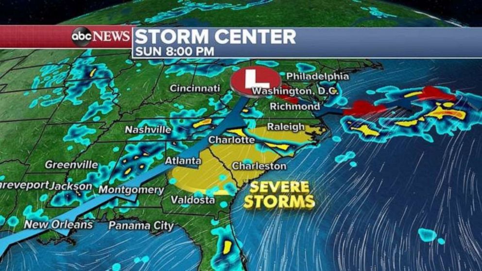 PHOTO: Severe storms are possible in Georgia and the Carolinas on Sunday night.