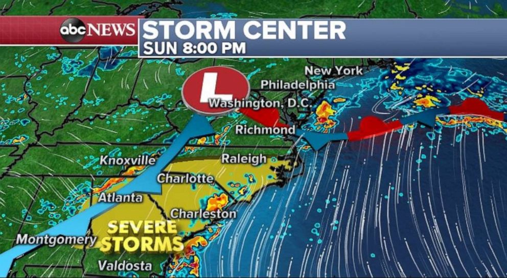 PHOTO: Severe storms could fire up in Georgia and the Carolinas on Sunday night.